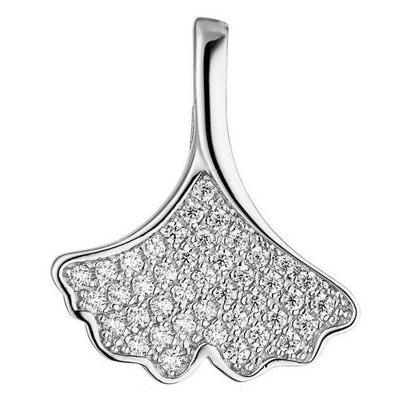  Ginkgo Silber-Anhänger mit Zirkonia, 925 Sterlingsilber