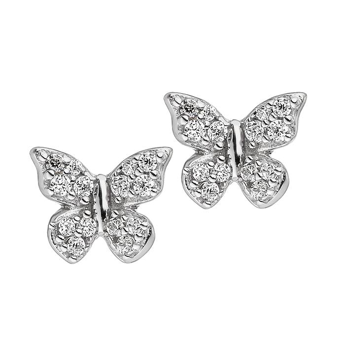 Ohrstecker Ohrring Schmetterling 925 Silber stabil massiv mit Zirkonia Kinder 