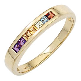  Farbedelstein Ring, Gelbgold 585