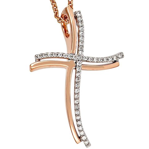 Diamant Kreuz Anhänger Rotgold/Weißgold 585