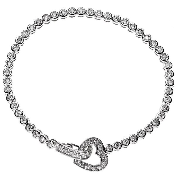  Zirkonia Tennisarmband mit Herz-Verschluss aus Sterling Silber 925