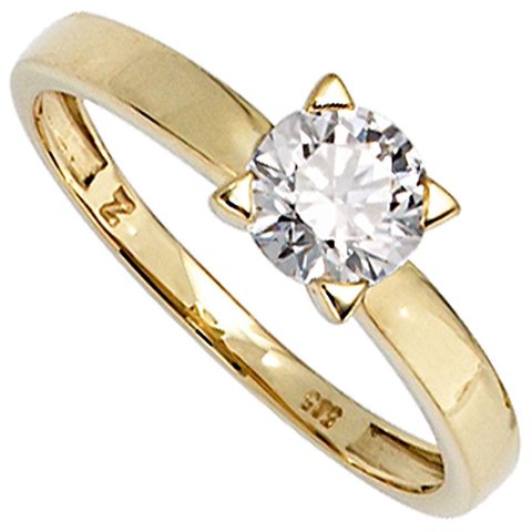 Solitär Zirkonia Ring Gelbgold 333