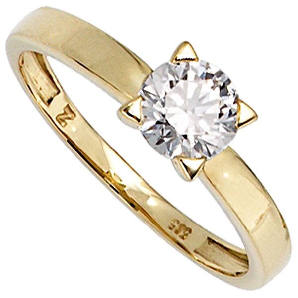  Solitär Zirkonia Ring, Gelbgold 333