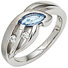 Ring aus Sterlingsilber 925 mit 1 blauen und 2 weißen Zirkonia