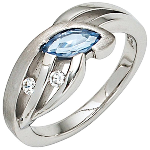  Ring aus Sterlingsilber 925 mit 1 blauen und 2 weißen Zirkonia