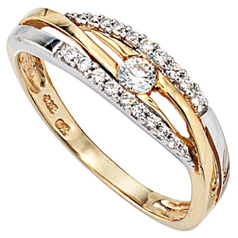 Zirkonia Ring Gelbgold/Weißgold 333