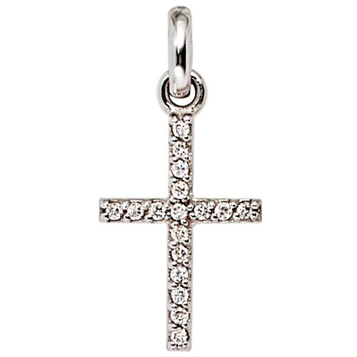 Diamant Kreuz Anhänger, Weißgold 585