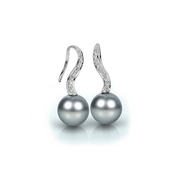 Tahitiperlen-Ohrringe mit Diamanten, 585er Weißgold