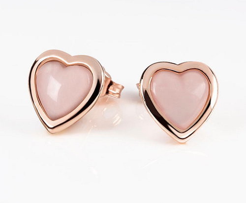 Rosenquarz Herz Ohrstecker Silber 925 rosévergoldet