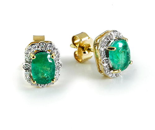 Smaragd Diamant Ohrstecker Gelbgold 585