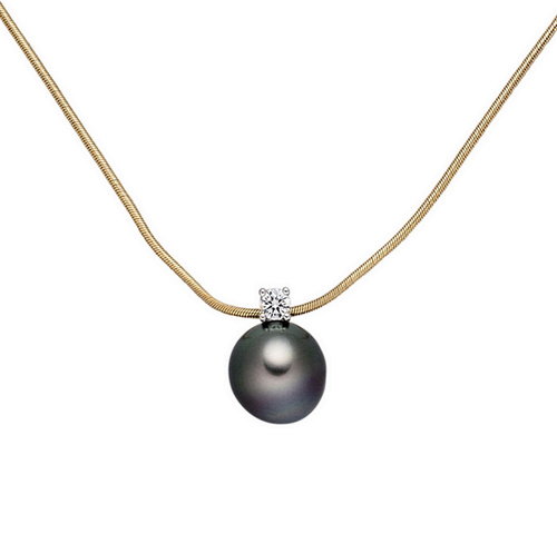 Tahitiperlen Collier mit Diamant Gelbgold/Weißgold 585