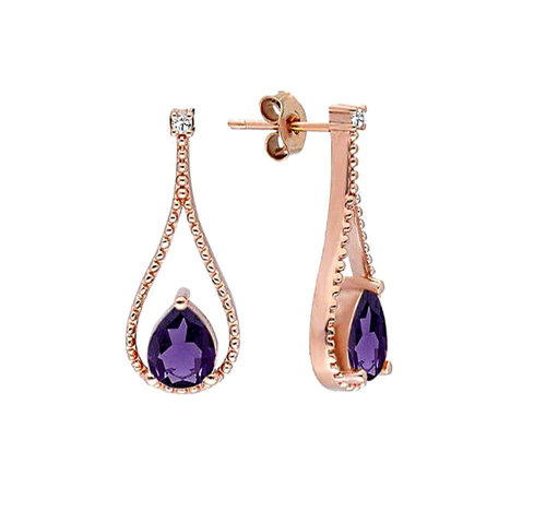 Amethyst Diamant Ohrhänger Tropfen Rotgold 333