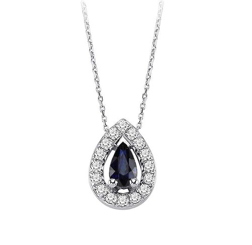 Saphir Diamant Collier Tropfen Weißgold 585