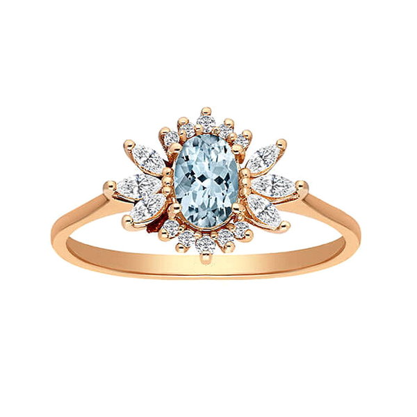  Ring mit Aquamarin und Diamanten, 585er Rotgold