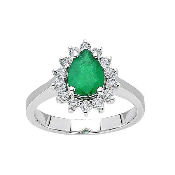  Smaragd Tropfen Diamant Ring, 585er Weißgold