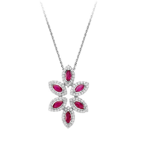 Rubin Navette Diamant Collier Weißgold 585