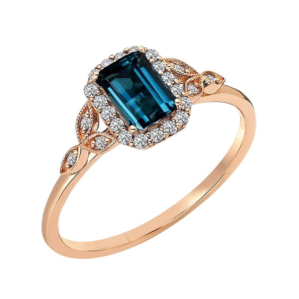  Ring mit Topas London Blue und Diamanten, 585er Rotgold