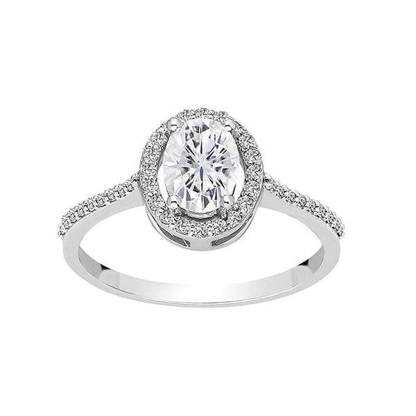  Ring mit Weißem Saphir und Diamanten, 585er Weißgold