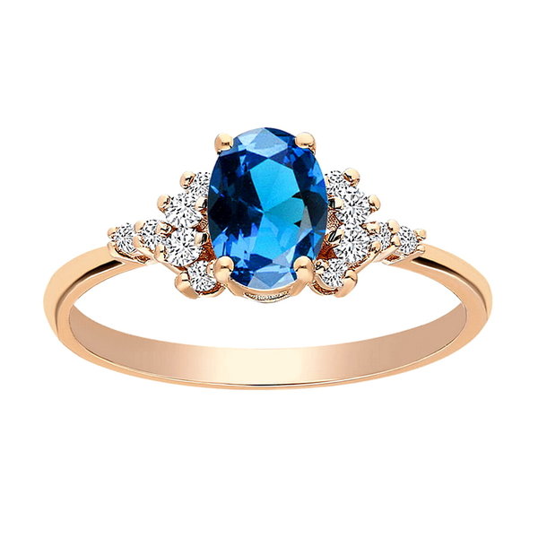  Ring mit Topas London Blue und Diamanten, 585er Rotgold