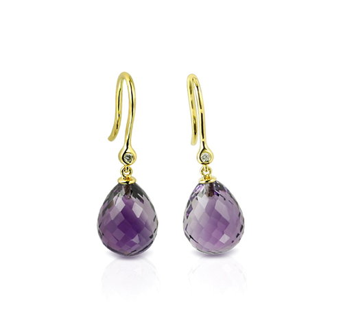 Amethyst Diamant Ohrhänger Tropfen Gelbgold 585