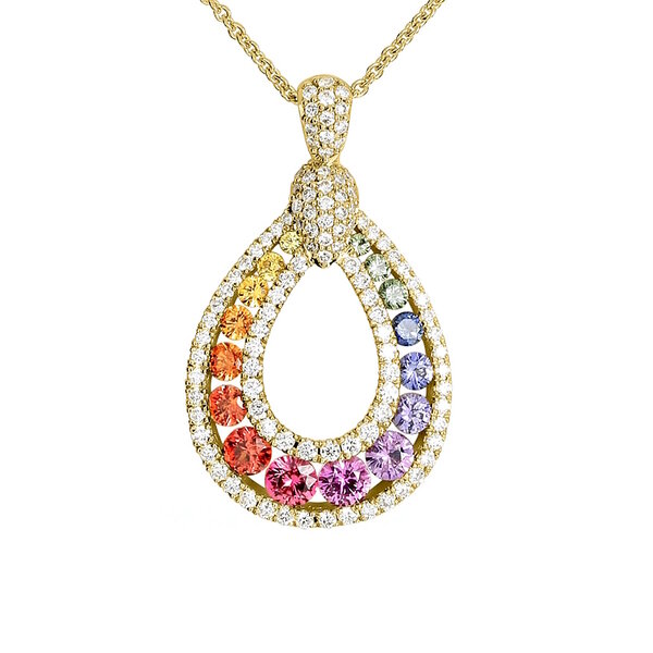  Saphir Diamant Collier Rainbow aus 750er Gelbgold