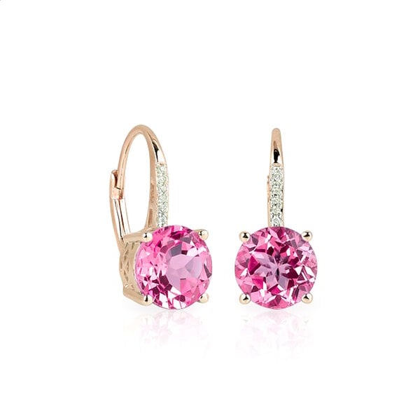  Pink Topas Diamant Creolen, 585er Rotgold