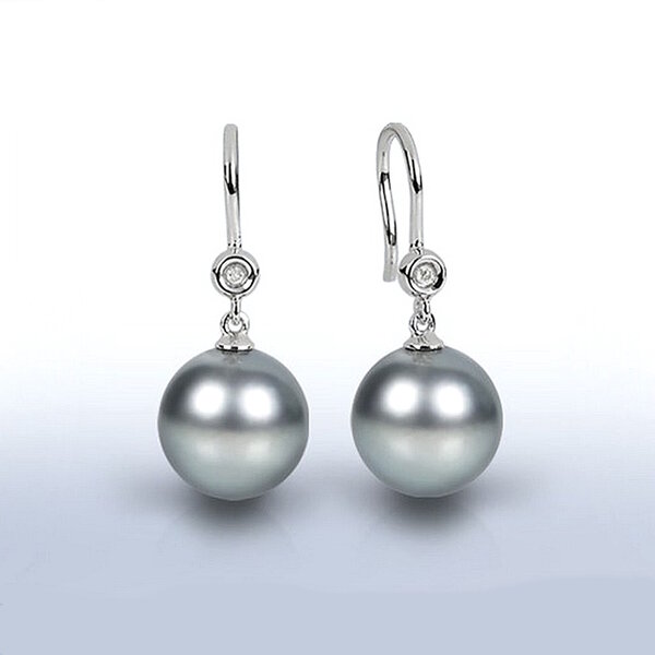 Tahitiperlen-Ohrringe mit Diamant, 585er Weißgold
