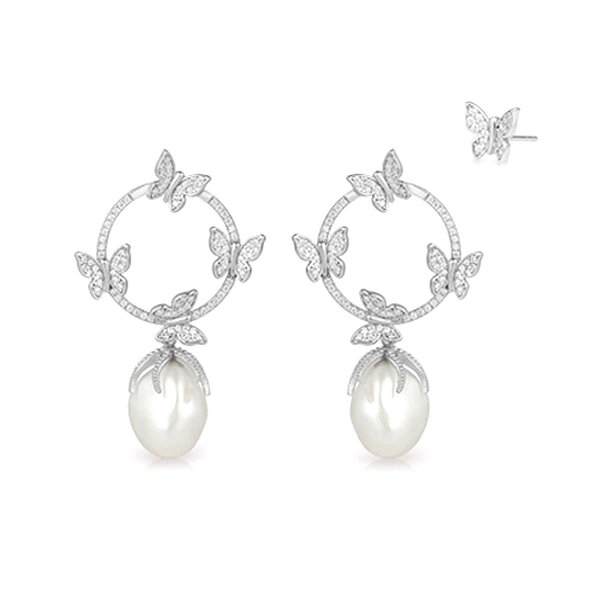  Perlen Ohrringe Schmetterling mit Zirkonia aus Silber