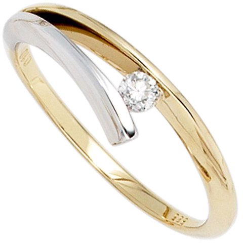 Solitär Diamantring 0,10 ct Gelbgold/Weißgold 585