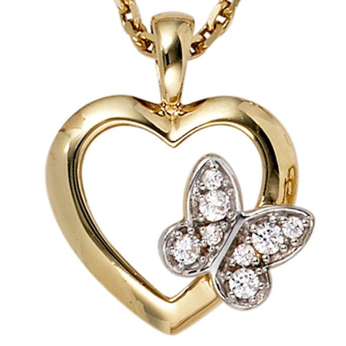 Herz-Anhänger mit Schmetterling Gelbgold 333