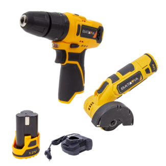 Batavia Cordless Impact Drill & Angle Grinder 12V | incl. Battery & Fast Charger