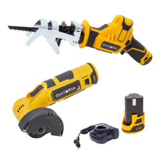 Batavia Cordless Reciprocating Saw & Angle Grinder 12V | Incl. Battery & Fast Charger