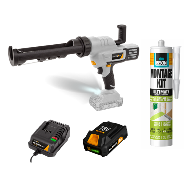 Battery Caulking Gun 18V | incl. Battery & Charger | with Bison universal mounting kit