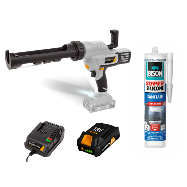 Battery Caulking Gun 18V | incl. Battery & Charger | with Bison Bison sanitary sealant