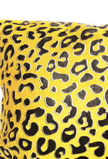 Rechthoekig geel fluweel sierkussen met panterprint