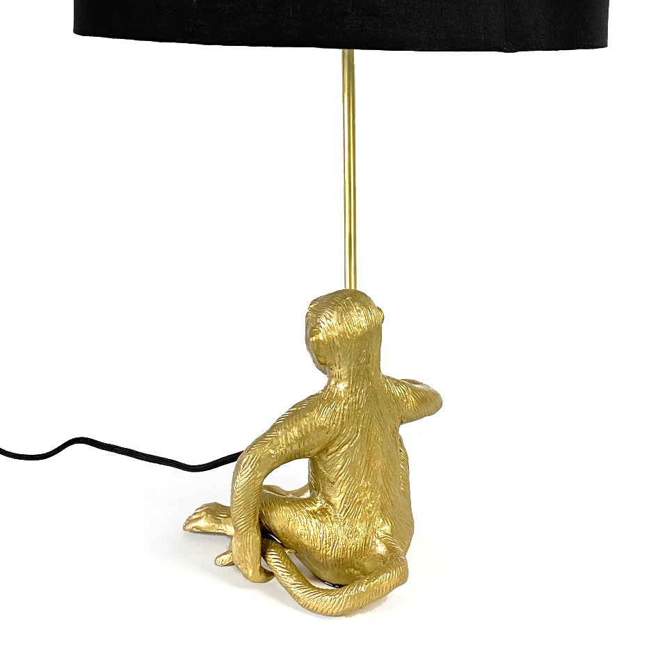 Gouden aap tafellamp met zwarte kap