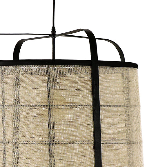 Design hanglamp van linnen stof en bamboe hout