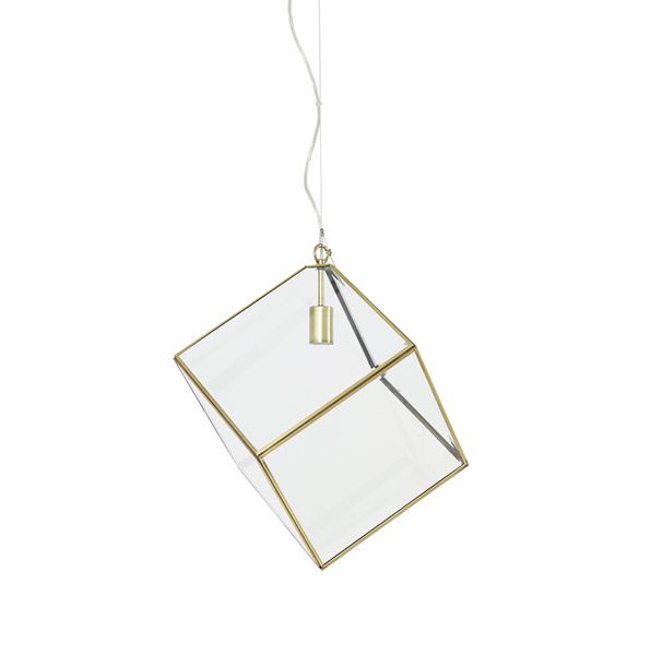 Gouden kubus hanglamp met glas