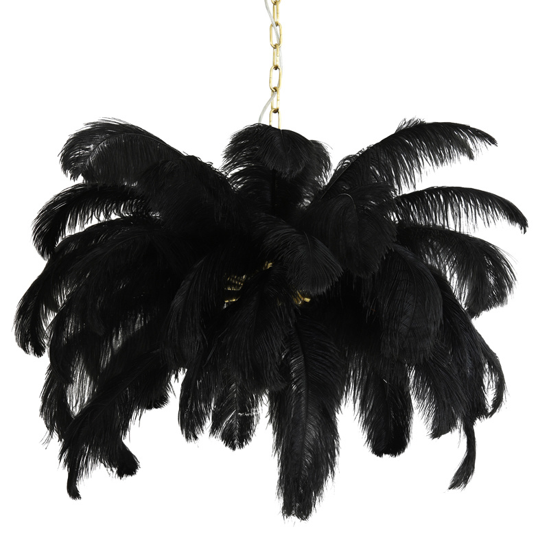 Grote luxe zwarte struisvogelveren hanglamp