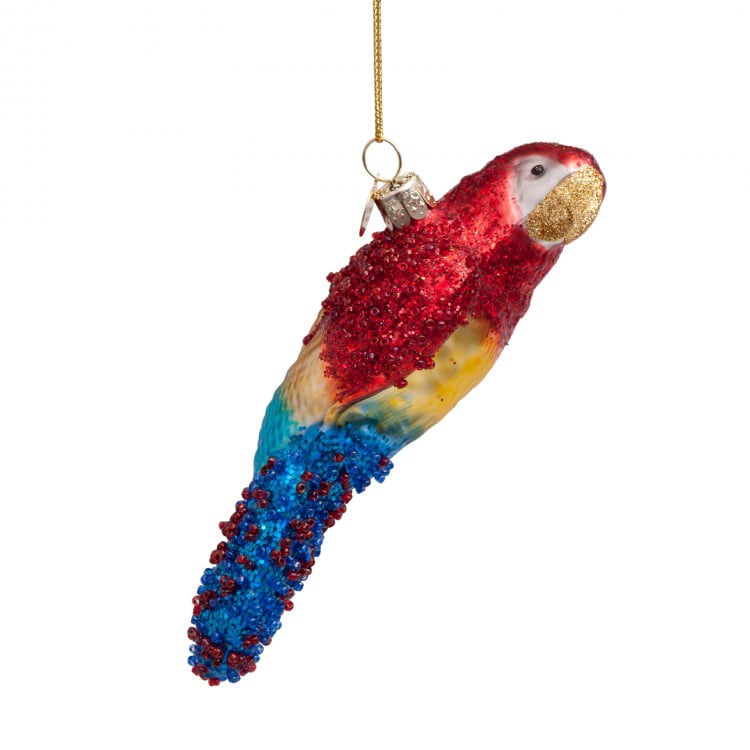 Aparte kersthanger van glas in de vorm van een papegaai