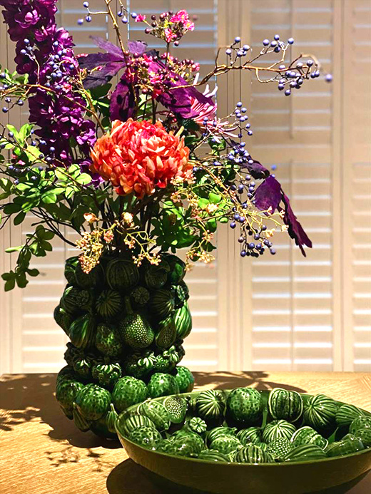 Green ceramic fruit mix vase or planter