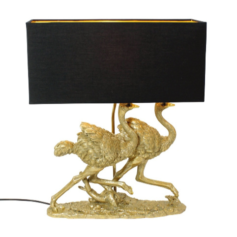 Gold ostriches table lamp with black lamp shade