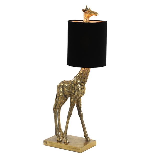 Goud brons kleurig giraffe tafellamp met zwarte kap