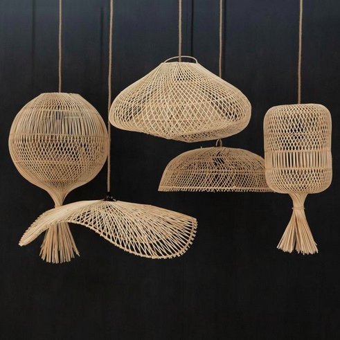 Boho style natural rattan wood pendant light