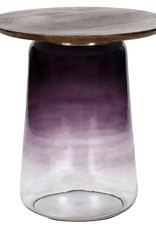 Purple glass table with round wooden top