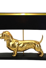 Luxe gouden teckel hond tafellamp met zwarte kap