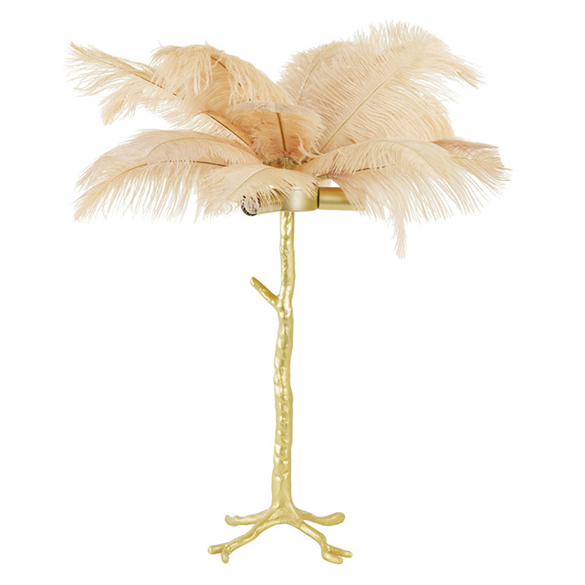 Luxury gold table lamp with pink feathers
