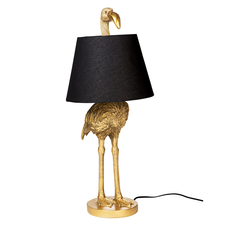 Gouden flamingo tafellamp met zwarte kap