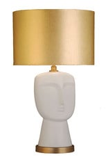 White ceramic head table lamp with gold light shade