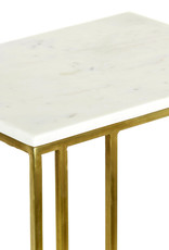 Gold metal side table with white marble top.